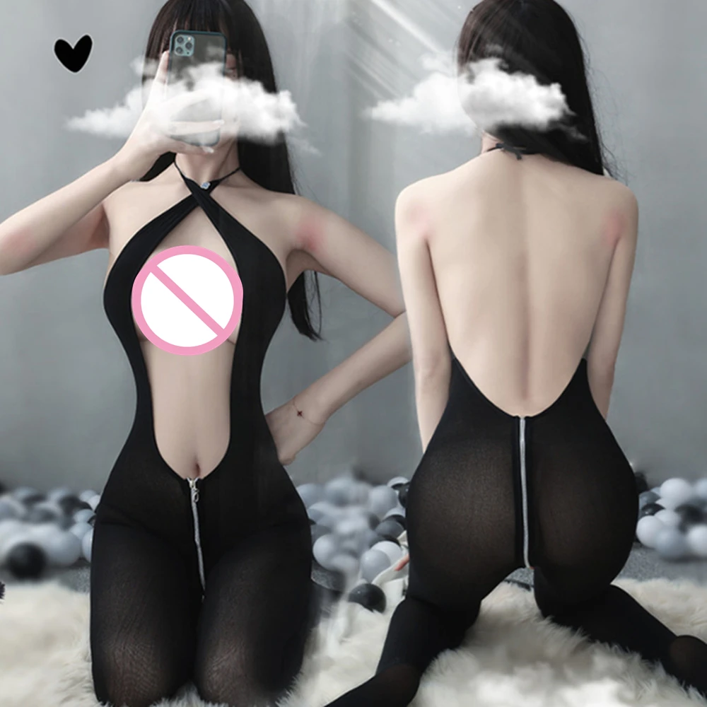 Nové spodní prádlo kombinézu na Zip otevřené v rozkroku sexy kostýmy bodystocking Ženy sex, romantické doplňky Black Porno tělo osazení 1