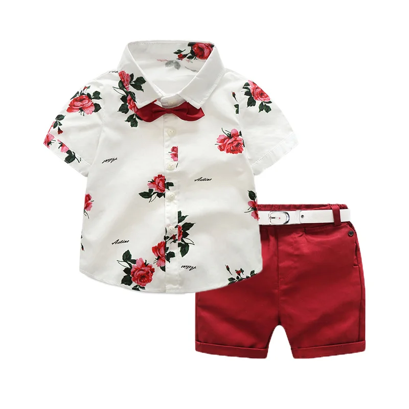 1-7 roků 2ks Děti, Dítě, Chlapec, Květinové Košile Topy+Kalhoty, Oblečení, Oblečení Gentleman Oblek Set 4