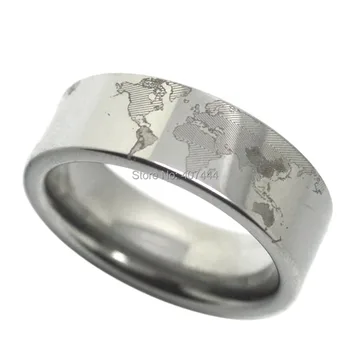 YGK ŠPERKY Stříbrné Trubky Prsten Jedinečný Svět Mapa Design Prsten Nové Módní Pánské Wolframu Prsten Snubní prsten pro Ženy Zdarma Gravírování