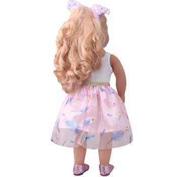 18-inch Girls panenka šaty Feather print průsvitné šaty fit 40-43 cm baby Boy panenky American doll sukně hračky pro panenku c907
