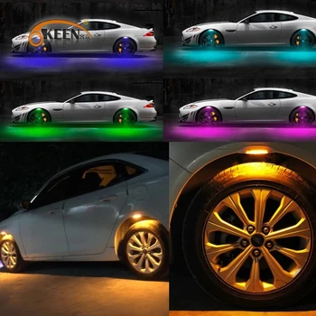 OKEEN APLIKACE Car control RGB LED Obočí Kolo Neonová Světla Blatník Pod Boční Svítilna 3 Režimy Flash, Strobe Dech Dekorativní Atmosféru