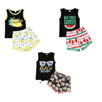 Batole Dívka Oblečení 2019 Letní Novorozené Dítě Dívka, Dítě, Ovoce Tisk Vesta mikiny a trička Krátké Kalhoty Set Oblečení