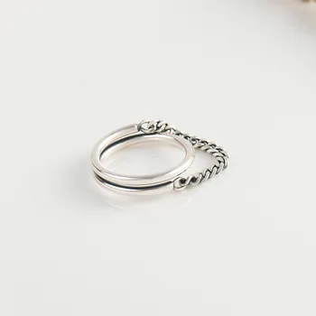 Minimalismus korejské S925 Mincovní Stříbro Prsten Klíště Double-layer Řetěz Drop Index Prst Prsten Šperky pro Ženy Elegantní Dárek