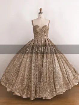 Kouzlu Plesové Šaty Sweet 16 Šaty, Rose Gold Popruhy Opuchlé Třpytky Ženy Strana Quinceanera Šaty 2020