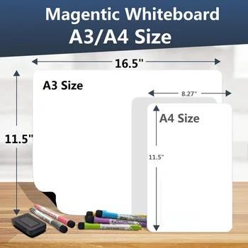 A3 A4 Dry-vymazat Magnetická Tabule na Lednici, Bílá Tabule Magnetické Markery Eraser Menu Plánovač Denní Týden Organizátor List