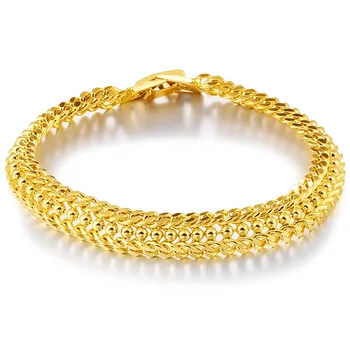 Real 18 K Gold Color Šperky Náramky pro Ženy a Muže v Pořádku Pulseira Feminina Svatební Bizuteria 24 K Gold Zásnubní Náramek