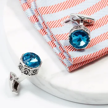 Nové Luxusní Svatební manžetové Knoflíčky Pánské Šperky Dárky Retro Osmiboká Modrá Zelená Crystal Obchodní Manžetové knoflíčky