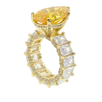 Žlutá Zlatá Barva Velké Vody Drop Tvaru Cz Stone Zásnubní Prsteny pro Ženy, Svatební Dar 2020 Nové Letní Styl