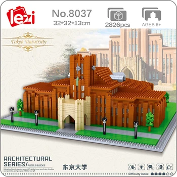 Lezi 8037 Světové Architektury Japonsko Tokyo University School 3D DIY Mini Diamond Bloky, Cihly, Stavební Hračky pro Děti bez Krabice