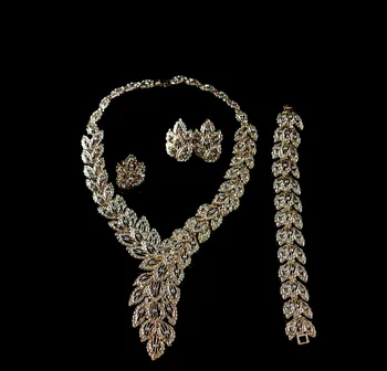 LAN PALACE africké šperky sady stálobarevné zlaté barvy dámy crystal šperky náušnice, náhrdelník, prsten, náramek doprava zdarma