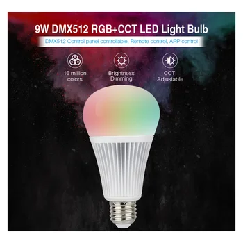 Miboxer DMX512 E27 9W RGB+CCT LED Žárovka;DMX 512 LED Vysílač 2,4 GHz, 4 Zóny RGB+CCT bezdrátové Dálkové