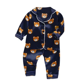 Jarní Batole Děti 2KS Oblečení 2020 Chlapci Dětské Dlouhý Rukáv Cartoon Bear Tisk Pyžama Nastavit Děti je Bavlněné Domácí Oblečení #BL2