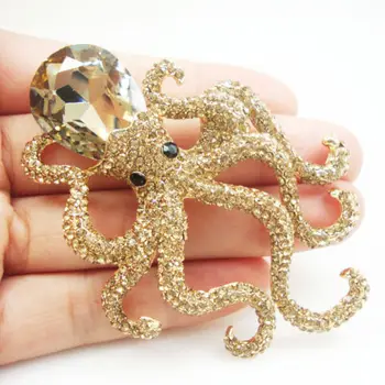 Zlato Tón Jedinečné Hnědé Chobotnice Přívěsek Brož Kolíky Drahokamu Crystal Animal Velmi krásná a jedinečná holka