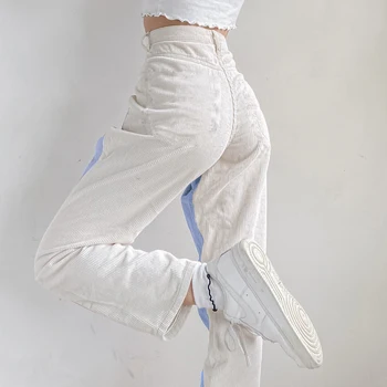 Patchwork Hnědé Manšestrové y2k Kalhoty pro Ženy Vintage Retro Streetwear Tepláky Harajuku Vysokým Pasem Kalhoty Cuteandpsycho