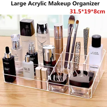 Velké Akryl Make-up Organizér na Rtěnky, Kosmetické Úložný Box Make-up Kartáček Držák Psací Stůl Kontejner 31.5*19*8 cm