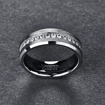 8MM matného povrchu střední zirkon karbidu wolframu prsten stříbrné Barvy Snubní Prsteny Pánská Ženy Zásnubní Prsten Bijoux