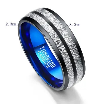 Nuncad 8MM galvanické černý karbid wolframu ring blue Dome double groove vykládané iridium wolframu prsten T086R pro muže je dárek