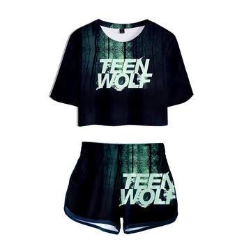 Teen Wolf Sci-Fi 3D Vlastní Tepláková souprava Ženy Dva Dílná Sada Letní Krátký Rukáv Crop Top+Šortky Dívky Ležérní Streetwear