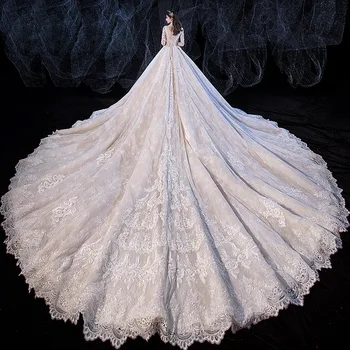 Svatební Šaty Roku 2021 Nové Luxusní Plný Rukáv Sexy V-neck Svatební Šaty S Vlakem plesové Šaty Princezna Vestido De Noiva
