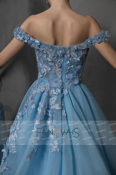 Modré Off Rameno Večerní Šaty Dlouhé S 3D Květiny Prom Šaty 2019 vestidos de fiesta largos elegantes de gala