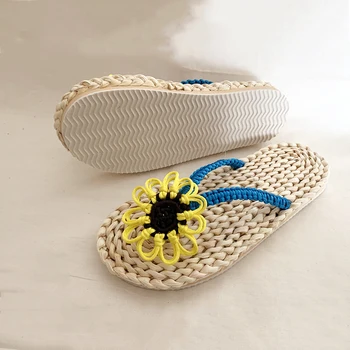 2020 módní ležérní dámské slámy pantofle ručně vyráběné sandály ženy, domácí obuv nový pár plážové boty muži Ploché Sandalias Mujer