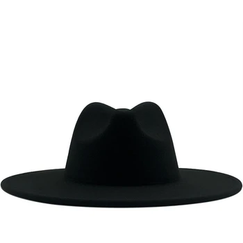 Nový Britský Styl zimní vlněný solidní Klasické pánské klobouky čepice muži ženy panama jazz klobouk 9,5 CM Široký Okraj Velké balck červené Klobouky