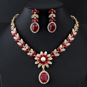 Jiayijiaduo Indie Svatební šperky sady pro ženy módní faux pearl Náhrdelník náušnice set Gold-barva Svatební oděvní doplňky