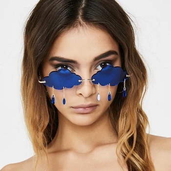 Sluneční Brýle bez obrouček Ženy 2020 Módní Luxusní Značky Mraky Střapcem Steampunk Sluneční Brýle Odstíny Brýle Pro Ženy Jasné Objektiv MM12