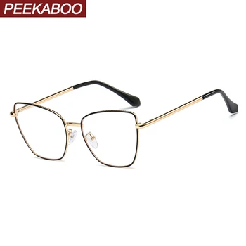 Peekaboo kovové brýle cat eye ženy nepravidelné jasné objektiv zlata dioptrické brýle optické ženské dekorace doplňky