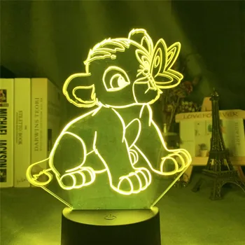 Lví Král Mladší Simba Přehrávání Scén, LED Noční Světlo pro Děti Disney 3d Light Stolní Lampa pro Ložnice Dekorace Dárky