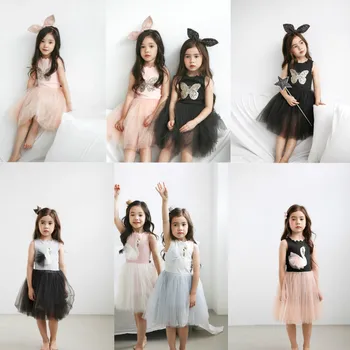 Princezna díkůvzdání tutu šaty, dětské šaty pro dívky šaty elegantní vestidos holčička oblečení Knee-Length Patchwork