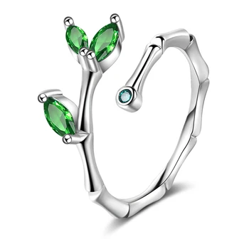 Nové Módní 925 Stříbrný zelený CZ Nechal Otevřený Kroužek Pro Ženy, Jednoduché Nastavitelné Ocas Kroužek Móda Příliv Průtok Šperky