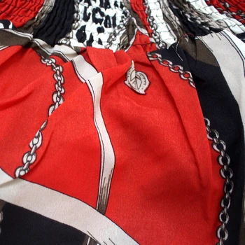 Červená Barva Tištěné Off Rameno Puff Rukáv Ženy Šaty Leopard Křídel Indie Folk Maxi Šaty pro Africké