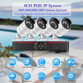 Gadinan 5.0 MP 4CH POE NVR Kit H. 265 CCTV Bezpečnostní Systém 5MP 3MP Vodotěsné Audio Mic IP Kamera Venkovní Video Dohled, Nastavit