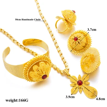 Ethlyn Červený Kámen Velký Etiopský Zlaté Barvy Ženy Šperky Sady S Etiopskou Ruční Řetěz Šperky Sady Eritrea Položky S182