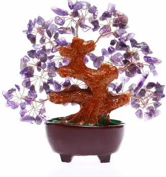 Strom štěstí!!! Přírodní fialový ametyst crystal gem tree reiki