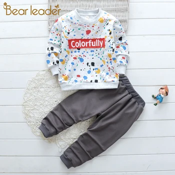 Bear Leader Módní Baby Boy Oblečení Nastavit Dopis, T-Košile, Kalhoty 2KS 2021 Nové Batole Chlapci Jaro Podzim Vynosit Tisk 2 6 Rok