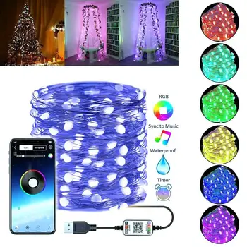 Vánoční Girlanda Světlo Led USB Bluetooth Nový Rok Dekorace 2021 Věnec Na Okno Aplikace Ovládání Měděného Drátu String Lampa