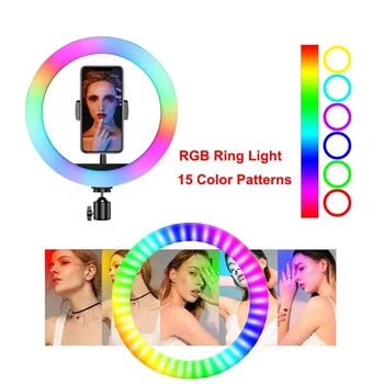 10 palcový RGB Ring Light Se Stativem Telefon Stojan LED Selfie Ringlight Stmívatelné Barevné Fotografie Ring Lampa pro Twitch Streaming