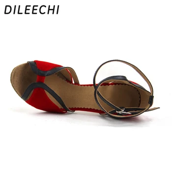 DILEECHI Místě velkoobchodní Red velvet Dámské Vysoké podpatky 9cm Latin taneční boty Salsa Náměstí taneční Boty Party Svatební boty