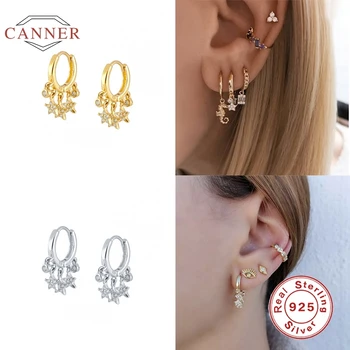 CANNER Hvězdičkový Kulaté Náušnice Pro Ženy 925 Sterling Silver Diamond Crystal Pendientes Mujer Manžety Ucho Piercing Šperky #9.8