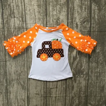 Halloween dítě dívky boutique top t-košile trucker dýně oblečení námrazy rukáv bavlna děti raglans orange polka dot volánky