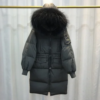 2019 zimní nový styl korejské verze péřová bunda dlouhé styl, velké vlny límec ženy kabát šňůrky módní volné lady oblečení