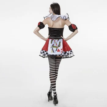 VASHEJIANG Dospělé Červené Poker Queen of Hearts Kostým paillette Deluxe Královna Srdce Cosplay Kostýmy Pro Halloween Party Šaty