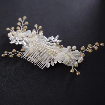 Korejský Módní Bílé Květinové Crystal Simulované Pearl Přilby Hřebeny Na Vlasy Sponky Do Vlasů Nevěsty Svatební Svatební Závoj, Dekorace, Šperky