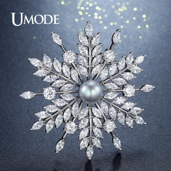 UMODE Nový Pearl Brož Šperky pro Ženy Velký Drahokamu Crystal Květinové Brože a Pin Svatební Smowflake Límec Brož UX0007