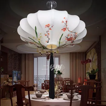 Čínský styl lampy nové klasické tkaniny lotus leaf lampa rustikální příležitostná romantické dekorace závěsná lampa 40-60cm muž ruční kreslení