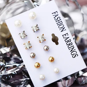 Módní Crystal Simulované Pearl Náušnice Sada Míč Pro Ženy Náušnice Soupravy Svatební Party Se Šperky Brincos