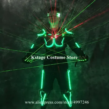 RE32 Tron led kostýmy RGB světlo barevné robota muži oblek dj nosí led sklo zelený laser rukavice, brnění, oblečení, laser show projektor