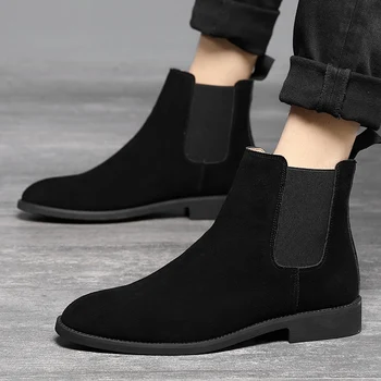 Velké velikosti pánské boty pro volný čas kráva semišové kožené boty korejský styl chelsea boot jarní podzimní kotníkové botas hombre chaussure homme